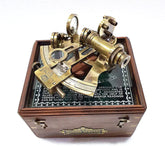 Antique Brass Sextant & Telescope set with Wooden Box